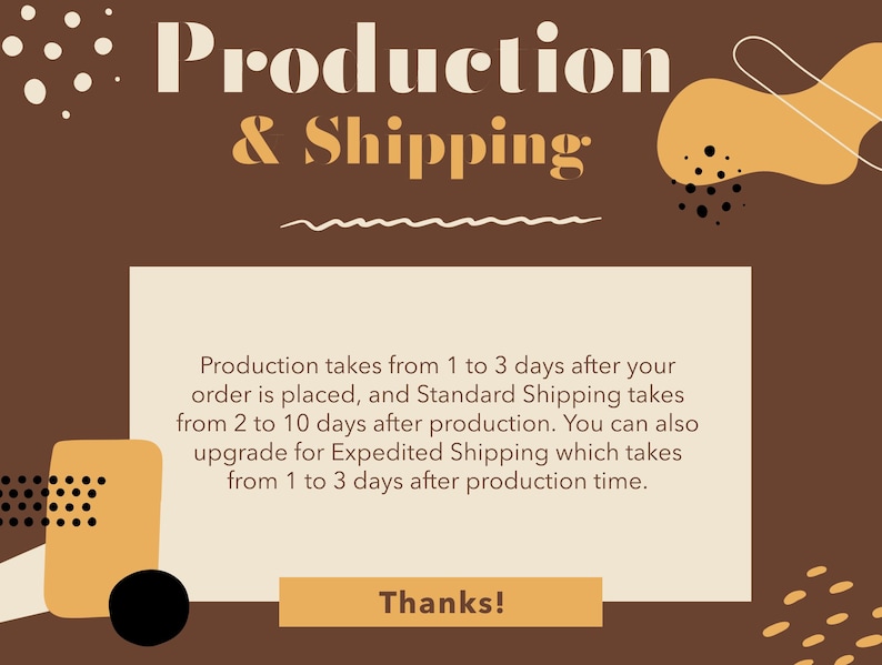 Production and shipping info
