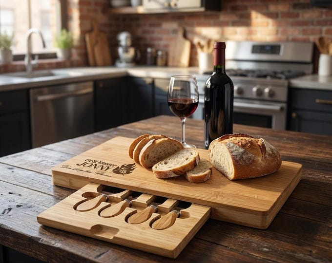 Personalized Grill Master Gift | Custom BBQ Charcuterie Board Set & Bamboo Cheese Platter for Dad