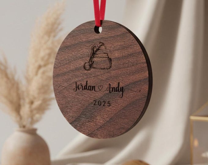 Personalized Walnut Wood Christmas Ornament: Custom Laser Engraved Holiday Decoration