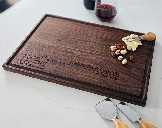Personalized cutting board, Puzzle Themed: Custom Engraved Charcuterie Board, Couples Gift, Wedding Gift, Anniversary Gift, Engagement Gift