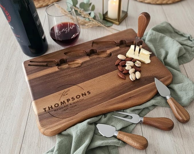 Personalized Charcuterie board, Custom Engraved Cheese board Set, Family Gift, Anniversary Gift, Wedding Gift, Hosting Gift, Christmas Gift
