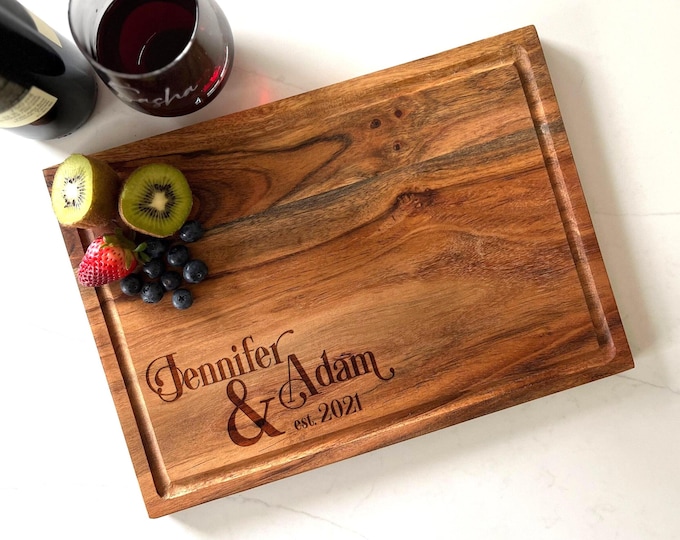One-of-a-kind cutting board, Personalized Acacia cutting board, Engraved cutting board, Wedding gifts, Gifts for the couple, Christmas gifts