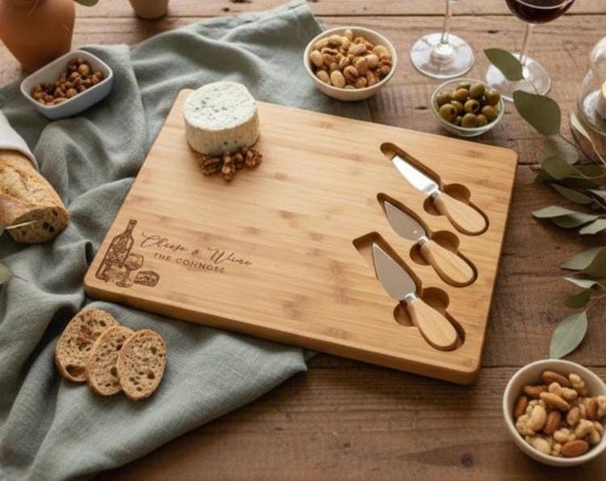Personalized cheese board set, Custom Engraved Charcuterie Board, Wedding gifts, Couples Gift, Housewarming Gift, Christmas gift