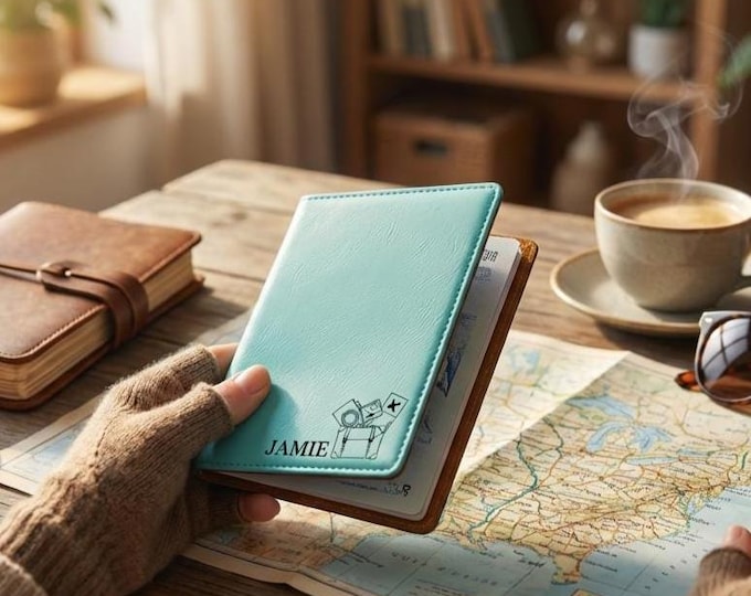 Personalized Passport Holder | Custom Teal Travel Wallet & "Wanderlust" Gift for Daughter