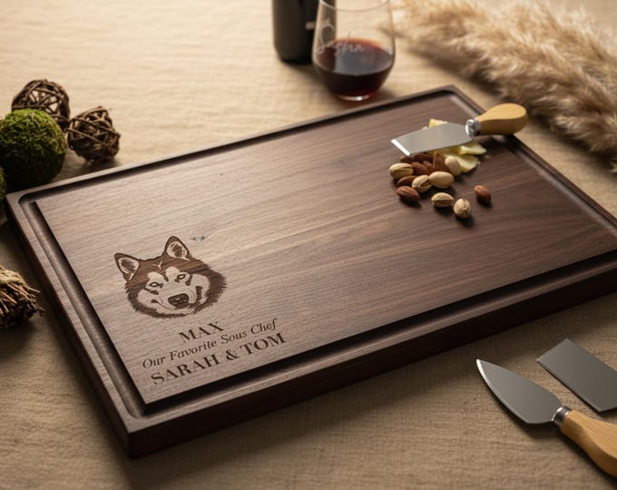 Personalized Cutting Board – Dog Lover: Custom Engraved Charcuterie Board, Husky Themed, Pet Owner, puppy, Dog Board, Husky Portrait Gift
