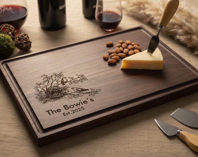 Personalized Cutting Board – Birds: Custom Engraved Charcuterie Board | Housewarming, Wedding, Engagement, Anniversary, Love Bird Gift
