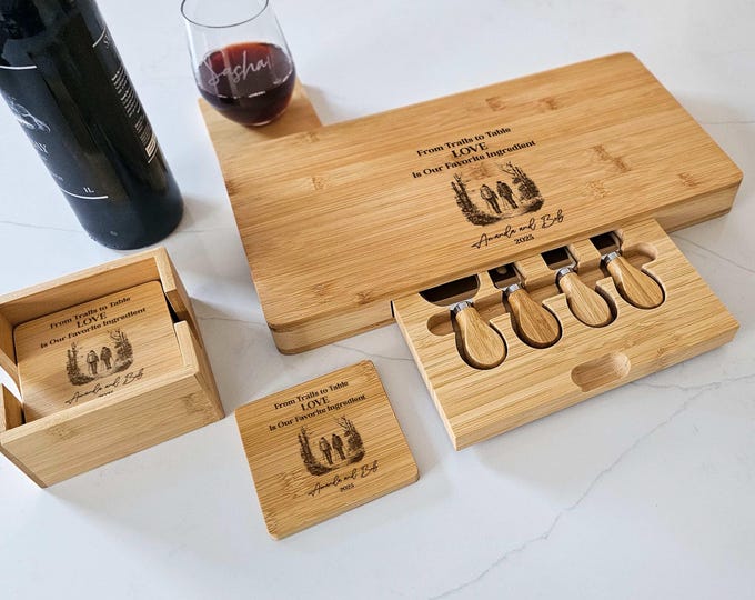 Personalized Charcuterie Board – Hiking Couple: Custom Engraved Cheese Board, Ideal Gift For Outdoors Lovers, Housewarming, Anniversary, etc