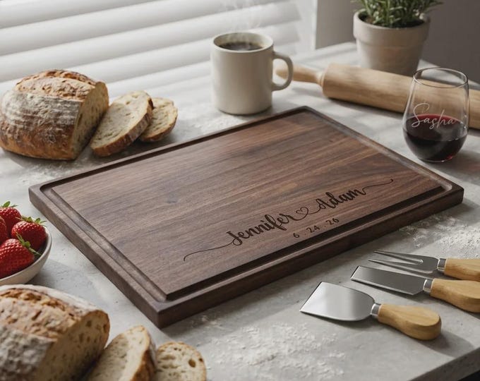 Personalized Walnut Cutting Board, Custom Wedding Gift for Couple, Engraved Wood Charcuterie Tray
