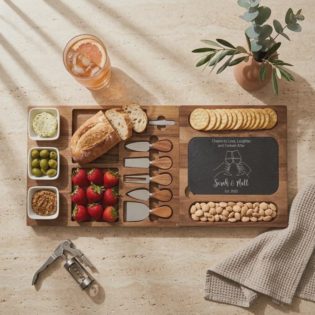 Personalized Acacia Wood Cheese Board Set: Engraved Charcuterie Platter ...