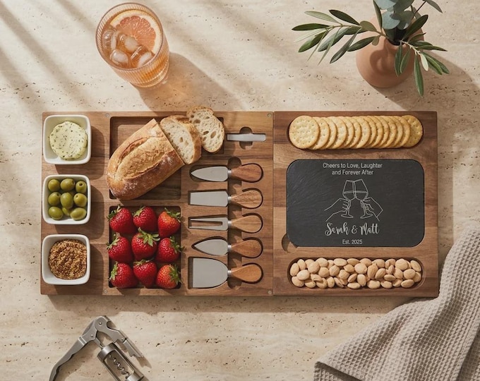 Personalized Acacia Wood Cheese Board Set: Engraved Charcuterie Platter