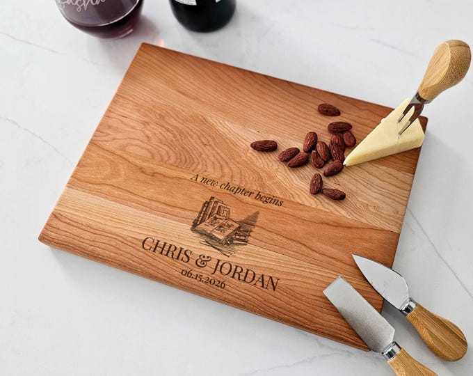 Personalized Charcuterie Board, Reader Couple: Custom Cutting Board, Housewarming, Engagement, Kitchen Decor, Book Readers, New Chapter Gift