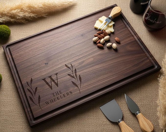 Personalized cutting board, Monogram: Custom Engraved Charcuterie Board, Anniversary Gift, Family Gift, Housewarming Gift, Couples Gift