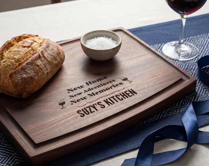 New Home Gift | Personalized Cutting Board & "New Adventures" Housewarming Present