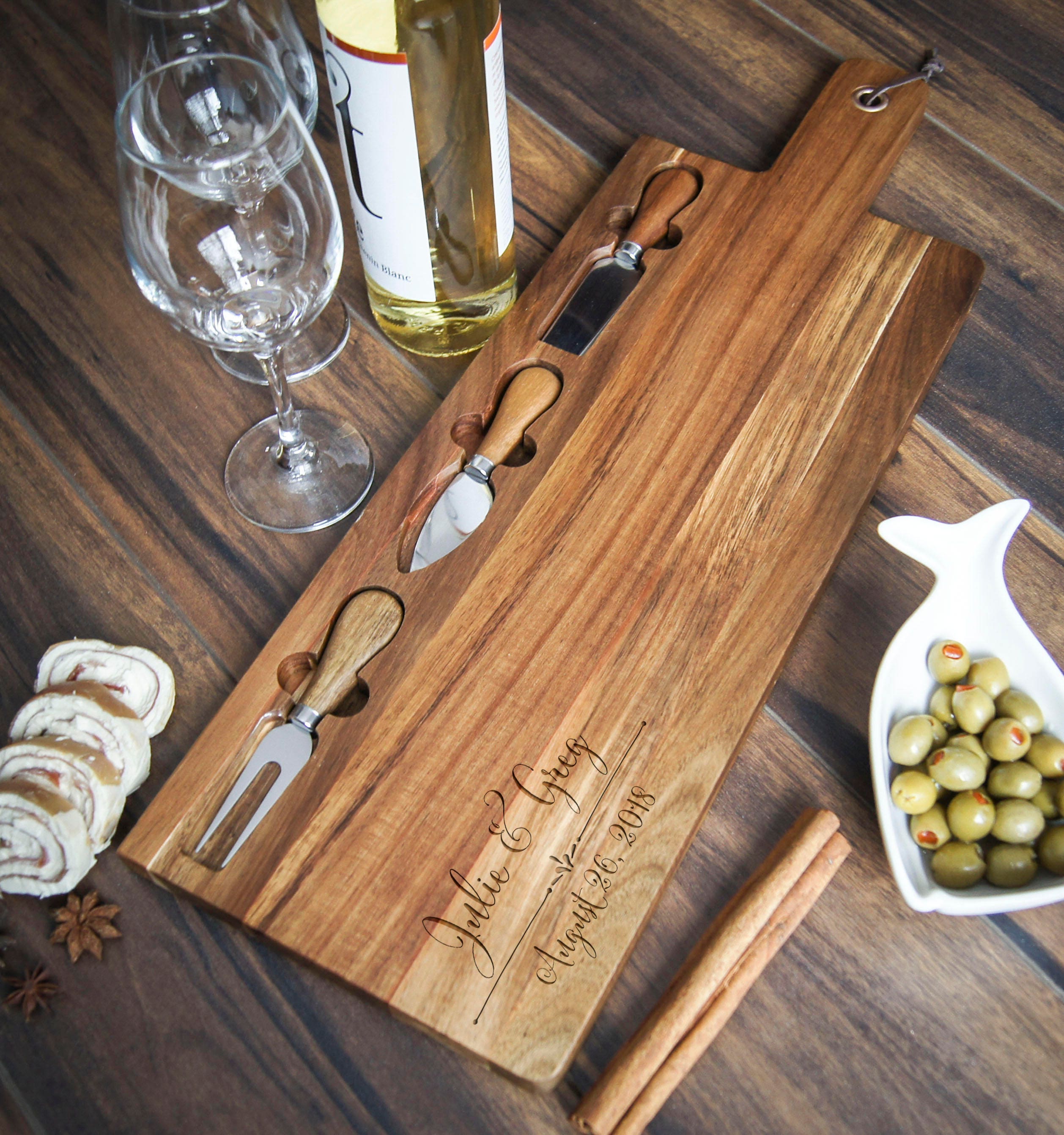 Personalized cheese board set, Custom cheese board set, Engraved cutting board, Wedding gifts