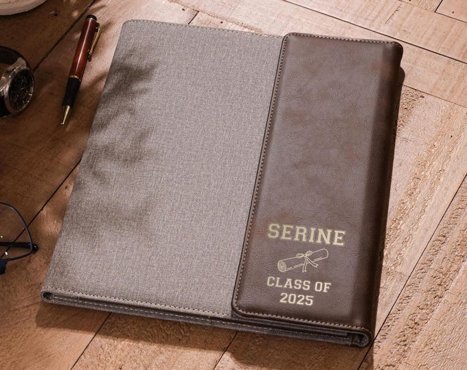Personalized Leather Portfolio, Custom-Engraved Faux Leather Notepad Cover, Customized Padfolio: Graduation, Class of 2025, College Gift
