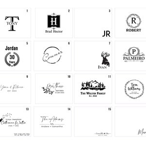 May include: A collage of 16 different designs for personalized wooden signs. The designs include names, initials, dates, and other text. The signs are perfect for a variety of occasions, such as weddings, birthdays, and anniversaries.