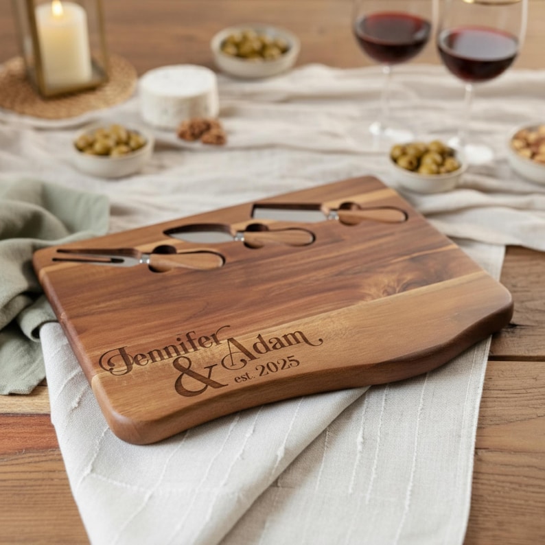 Personalized live edge cutting board, custom laser engraved board, housewarming gift, Gift for the couple, wedding gift, Christmas gift bild 10