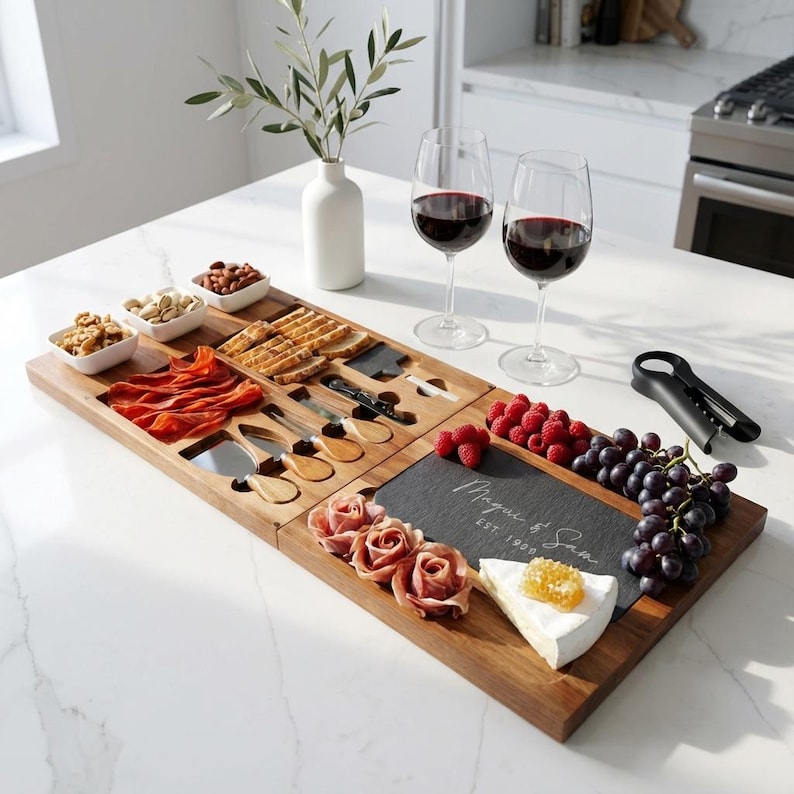 Personalized Modular Acacia Charcuterie Board Set - Custom Slate Cheese ...