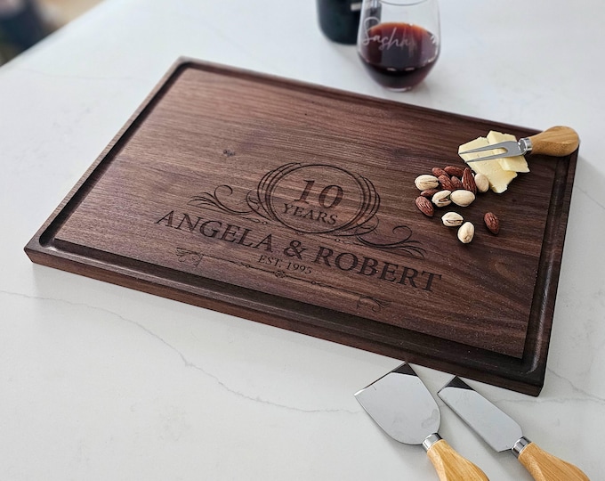 Personalized Cutting Board, 10 Years Anniversary: Custom Engraved Charcuterie Board, Couples Gift, Parent Gift, 10th Wedding Anniversary
