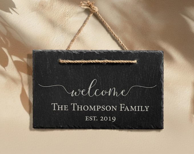 Personalized Slate Hanging Door Sign, Custom Slate Decor, Rustic Indoor Outdoor Home Sign, Housewarming, Birthday, Anniversary Gift