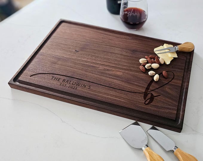 Personalized cutting board – Family Legacy: Custom Engraved with Family Name & Initial, Timeless Kitchen Decor and Heirloom Gift