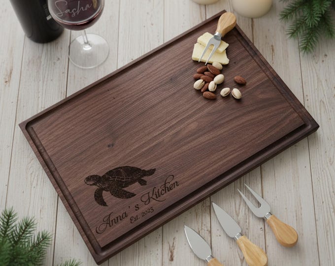 Personalized Coastal Cutting Board, Custom Engraved Charcuterie Board, Beach House Decor, Wedding Gift for Couple, Kitchen Gift