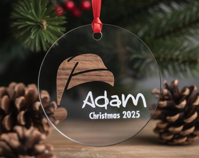 Personalized Walnut & Plexiglass Christmas Ornament: Engraved Family Keepsake