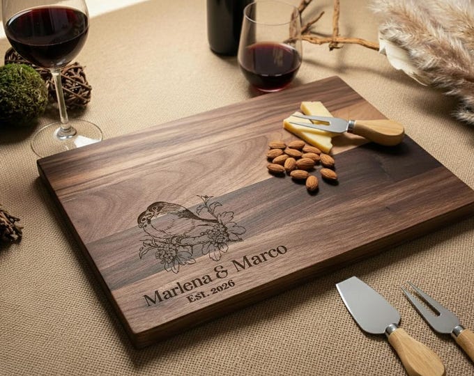 Personalized Charcuterie Board – Bird Watcher Couple: Custom Cutting Board - Bird Lovers, Engagement, Housewarming, Hosting, Wedding Gift