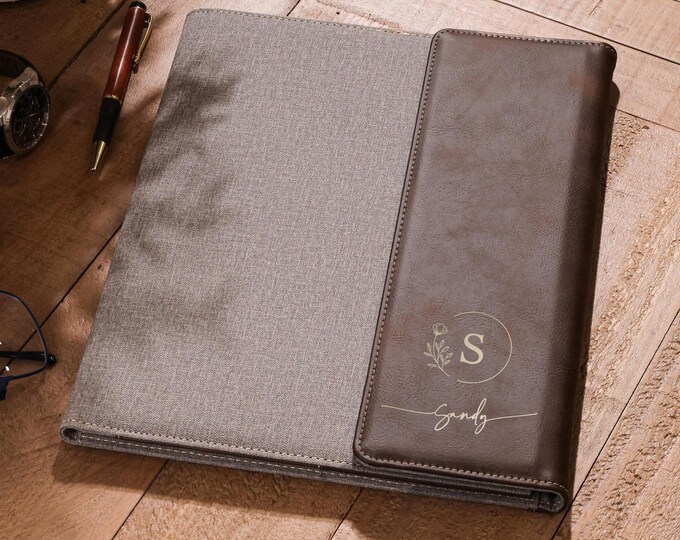 Personalized Leather Portfolio - Customized Notepad - Monogrammed Vegan Leather Portfolio, Graduation, Coworker, Business, Teacher Gift