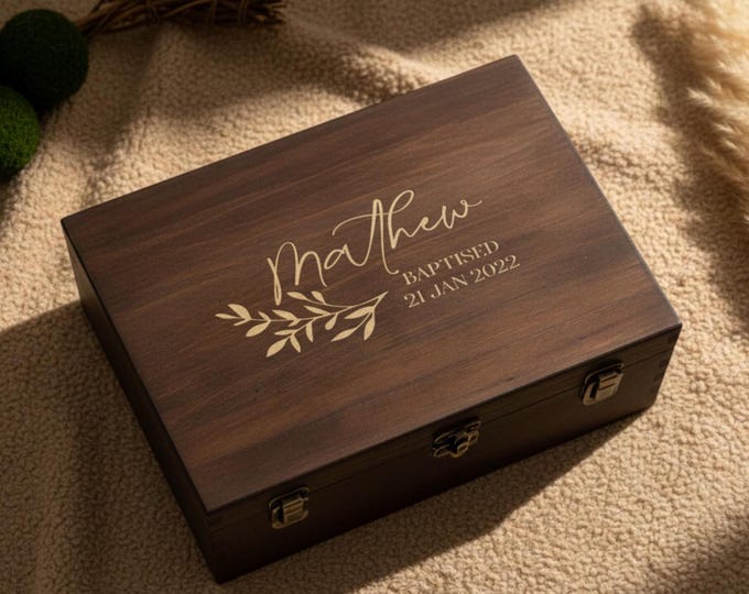 Personalized wooden gift box, Engraved Name Box, Wooden Keepsake box, Groomsman gift box, Rustic Gift Box, Christmas gift box, Baptism gift
