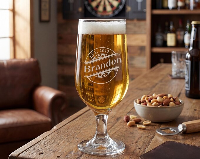 Custom Monogrammed Beer Glass | Personalized Pilsner Gift for Him | Engraved Groomsmen Gift