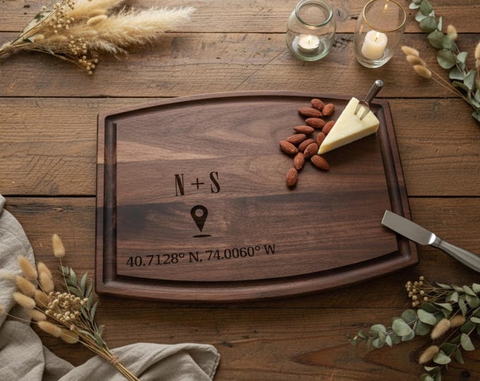Personalized Charcuterie Board, Gift for the couple: Custom Cutting Board | Pin Coordinates, Housewarming Gift, Wedding, Engagement Gift