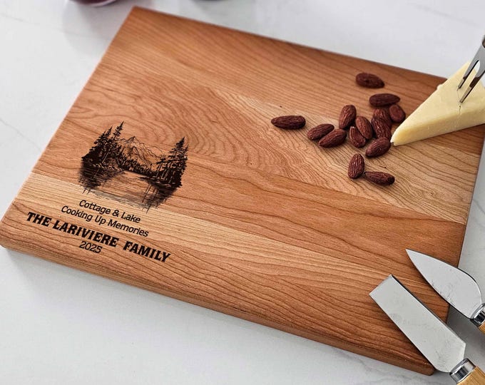 Personalized Cutting Board – Family Cottage & Lake: Custom Engraved Charcuterie Board, Sweet Gift for Nature-Loving Family, Outdoors Scenery