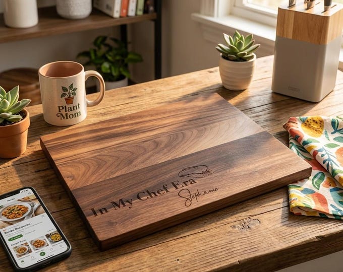 Personalized "In My Chef Era" Cutting Board | Custom Walnut Charcuterie Platter & Trendy Cooking Gift for Boyfriend