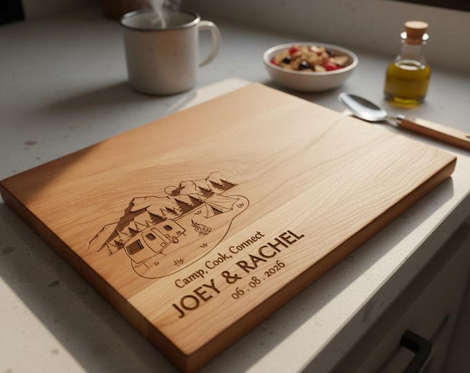 Personalized Cutting Board, Camping: Custom Cutting Board, Outdoors, Mountains, Camp Life, Nature Lovers, Gift for Couple