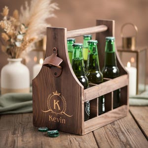 Personalized Wooden Beer Caddy: Six Pack Carrier, Groomsman Gift