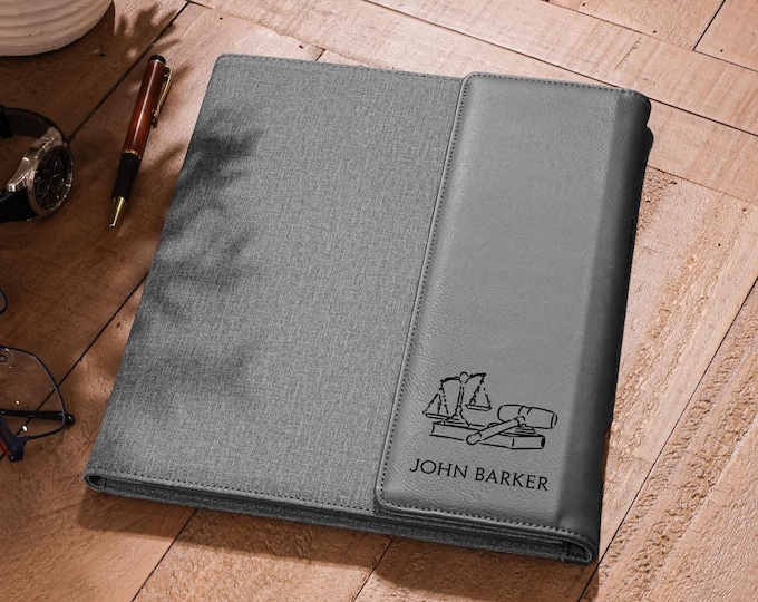 Personalized Leather Portfolio, Custom-Engraved Faux Leather Notepad Cover, Customized Padfolio: Lawyer, Judge, Chairman, Graduation, Gift