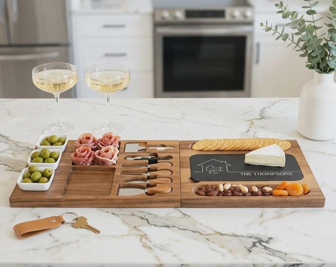 Personalized Charcuterie Board Set with Bowls, Custom Engraved Platter, Realto Closing Gift