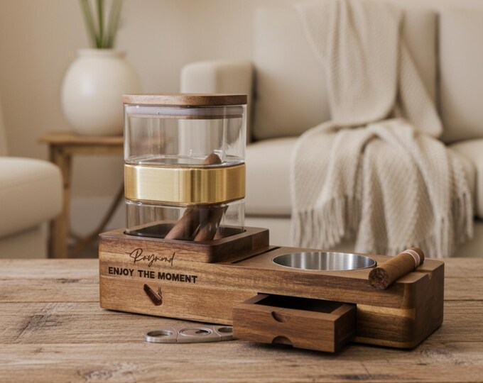 Personalized Cigar Ashtray and Humidor Set - Gift for Men: Customized Smoking Accessories Gift for Husband, Boyfriend, Father's Day