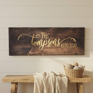 Personalized Family Name Wood Sign, Custom Engraved Pine Wall Rutic Decor, Housewarming Gift
