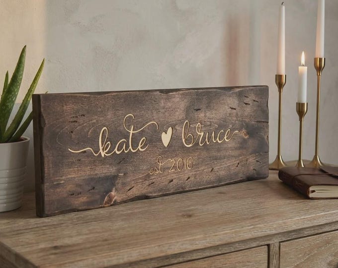 Personalized Wood Sign with Names and Date, Custom Engraved Rustic Pine Wall Decor, Housewarming Gift