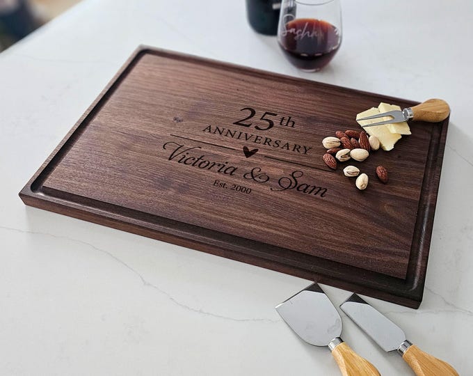 Personalized Cutting Board – 25th Anniversary Gift: Customized Cutting Board, Wedding Anniversary Charcuterie Board, Gift For Parents