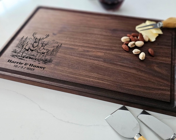Personalized Deer Cutting Board – Custom Engraved Charcuterie Board: Unique Wedding, Housewarming, Anniversary Gift for Hostess & Deer Lover
