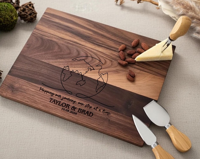 Personalized Cutting Board – World Map: Customized Cutting Board | Housewarming, Wedding, Adventure Seekers, Mapping Our Journey Gift
