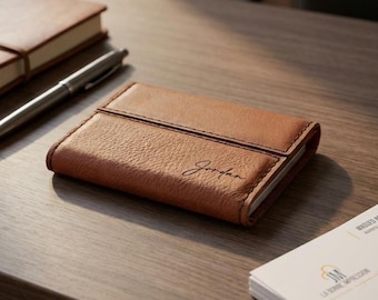 Personalized Business Cards Holder, Custom Engraved Faux Leather Gift Cards Case: Monogrammed, Teacher, Colleague, Realtor, Corporate Gift