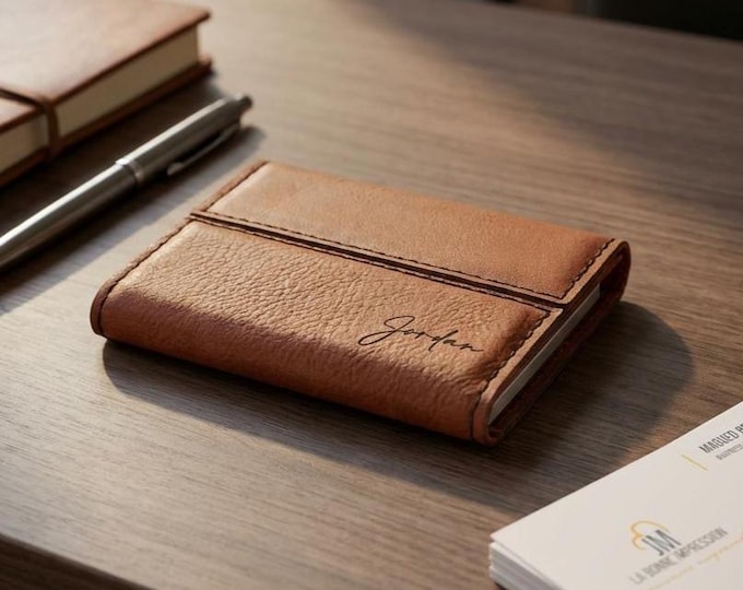 Personalized Business Cards Holder, Custom Engraved Faux Leather Gift Cards Case: Monogrammed, Teacher, Colleague, Realtor, Corporate Gift