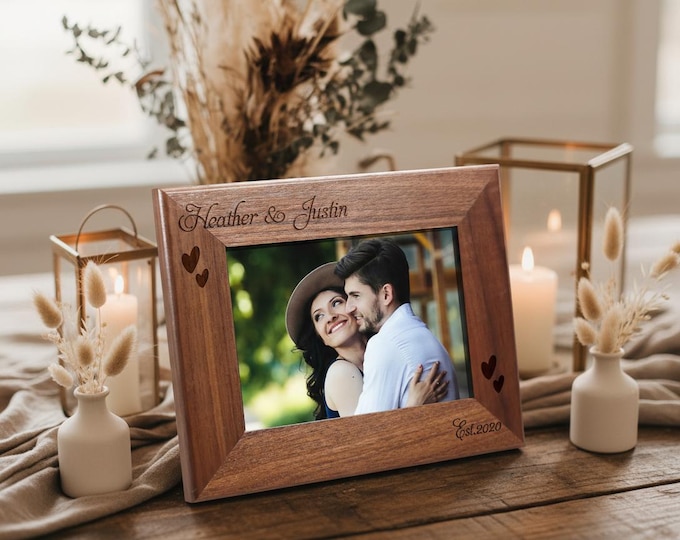 Personalized engraved Walnut frame, Customized photo frame, 4x6, 5x7, 8x10 frame, Anniversary Gift, Couples Gift, Engagement Gift