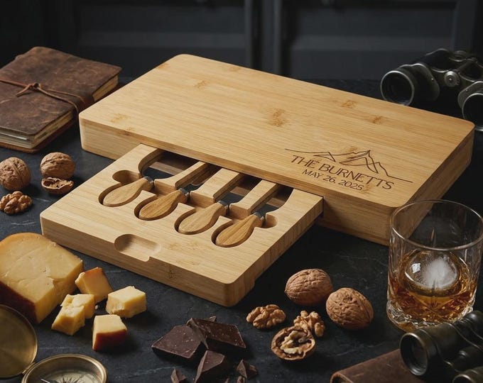Personalized Mountain Charcuterie Board Set | Gift for Outdoorsy Couple, Adventure Present