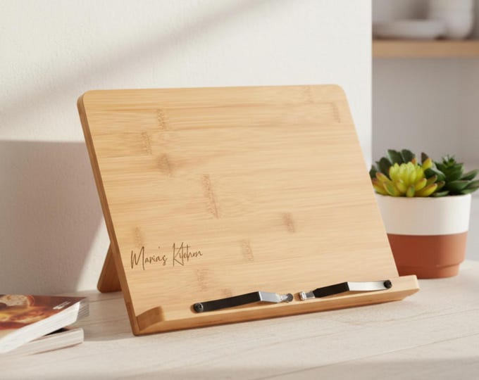 Personalized tablet holder, Recipe holder, iPad stand, Custom cookbook stand,  Customized bamboo stand, Mothers Day Gift, Chef easel