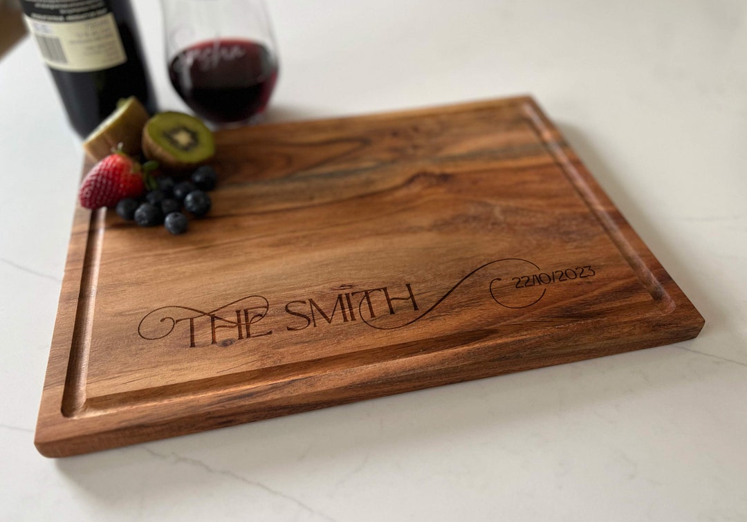 Laser Engraved Cutting Board, Personalized Juice Groove Acacia Cutting Board, Engraved Cutting
